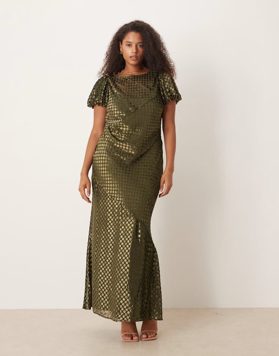 ASOS ASOS DESIGN Curve scoop neck maxi dress with burnout velvet in olive