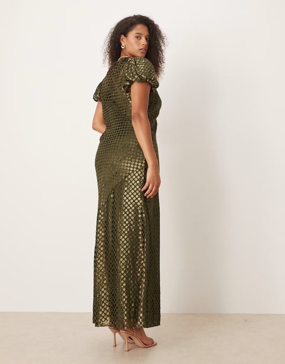 ASOS ASOS DESIGN Curve scoop neck maxi dress with burnout velvet in olive - 3