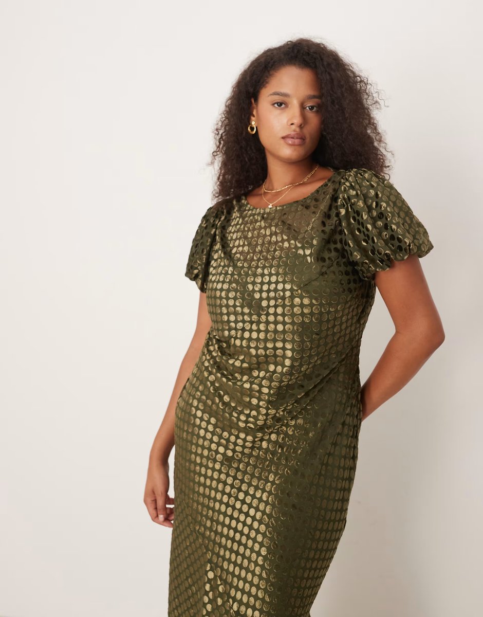 ASOS ASOS DESIGN Curve scoop neck maxi dress with burnout velvet in olive - 4