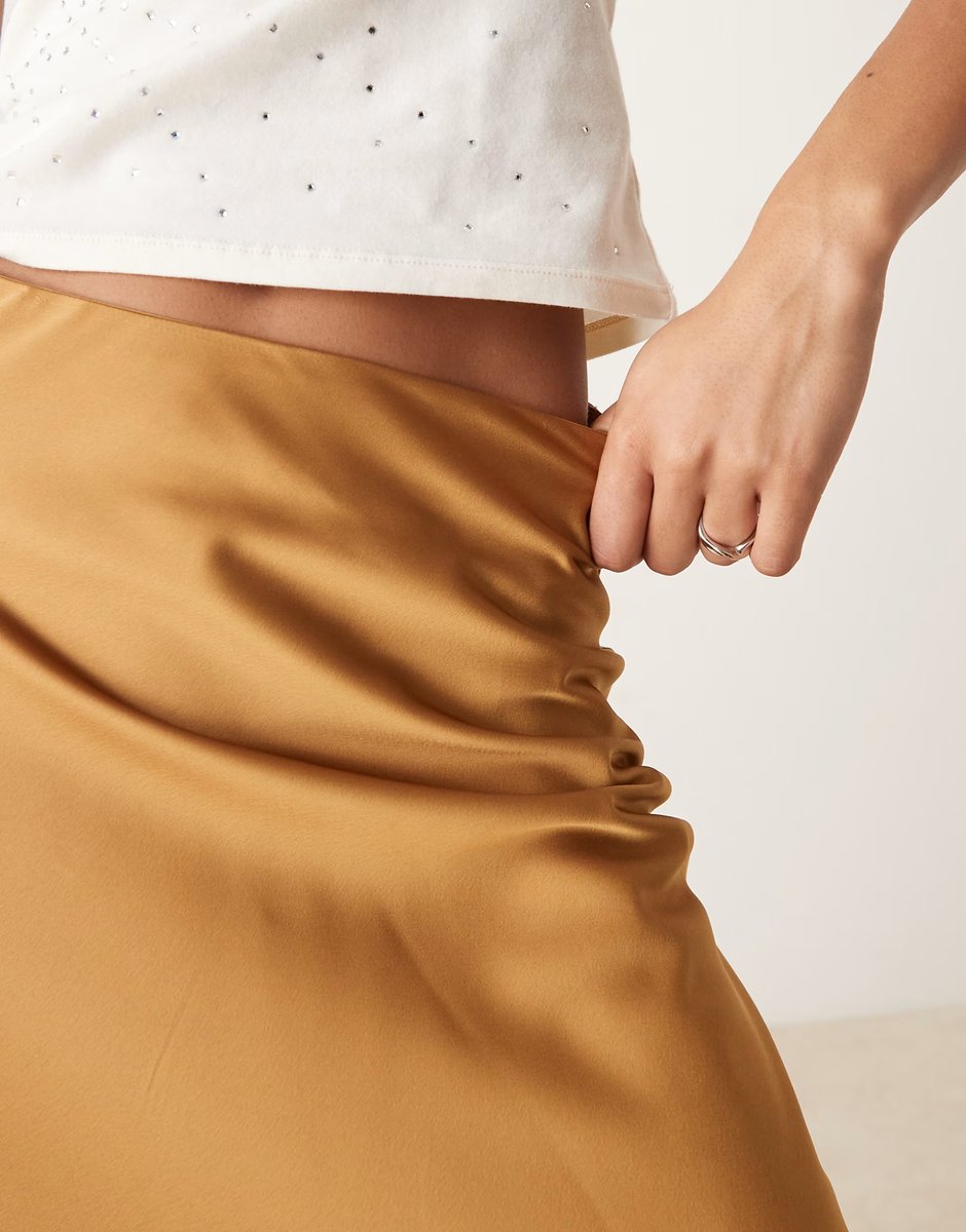 ASOS Vila satin maxi skirt in light brown - 2