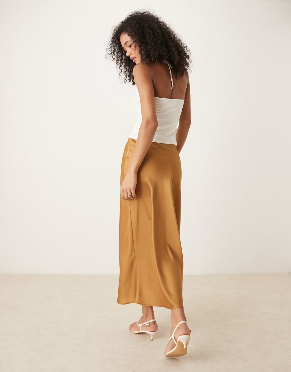 ASOS Vila satin maxi skirt in light brown - 3