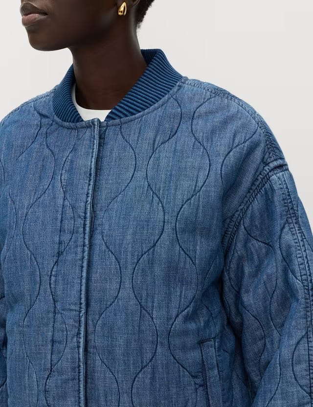 Marks & Spencer M&S Pure Cotton Quilted Waisted Jacket Medium Indigo - 2