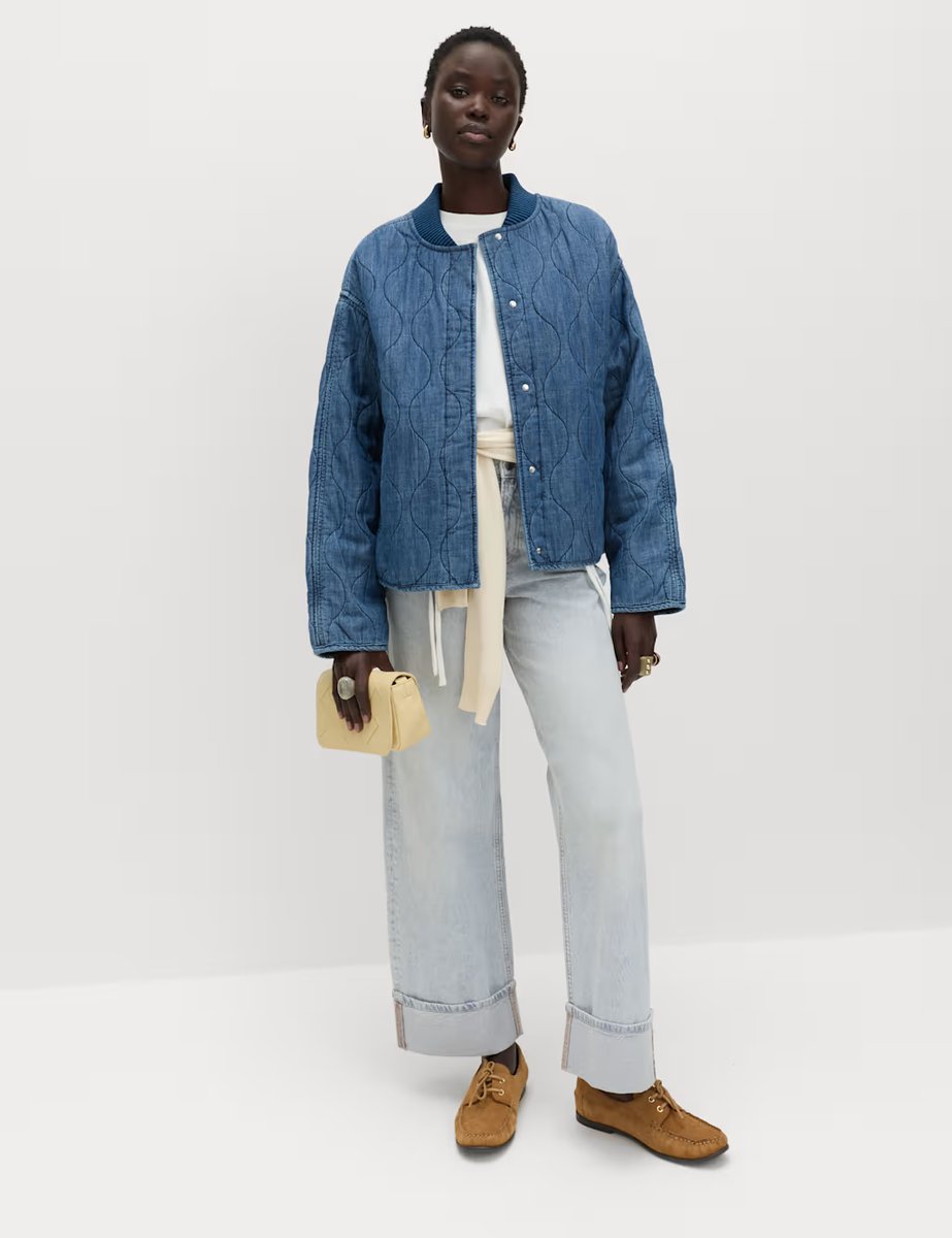 Marks & Spencer M&S Pure Cotton Quilted Waisted Jacket Medium Indigo - 3