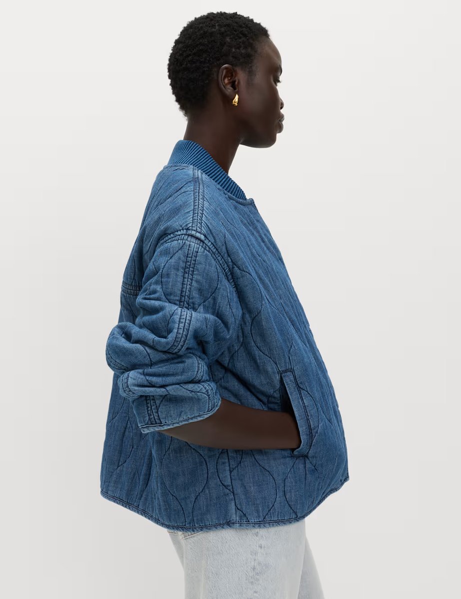 Marks & Spencer M&S Pure Cotton Quilted Waisted Jacket Medium Indigo - 4