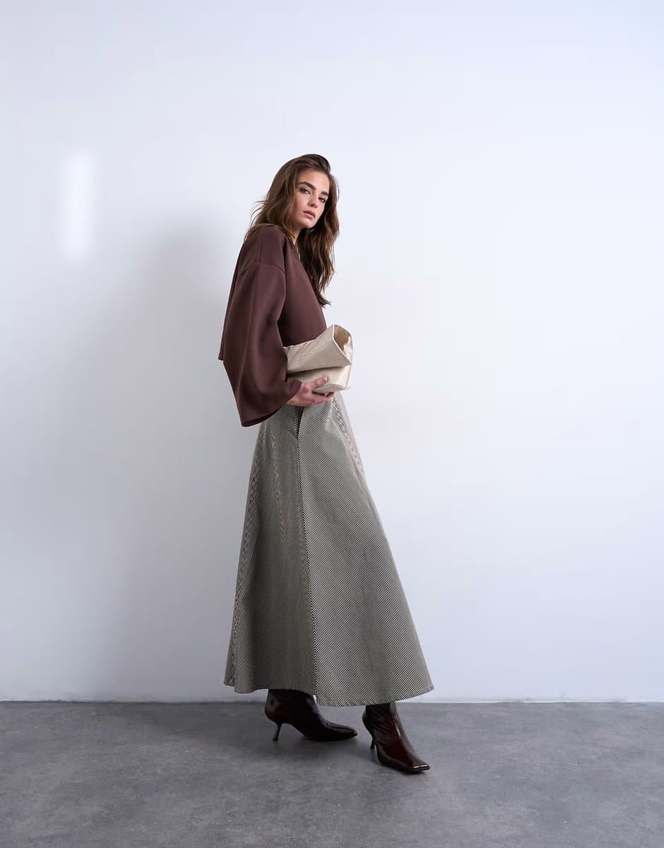 ASOS Topshop denim full circle maxi skirt in brown stripe