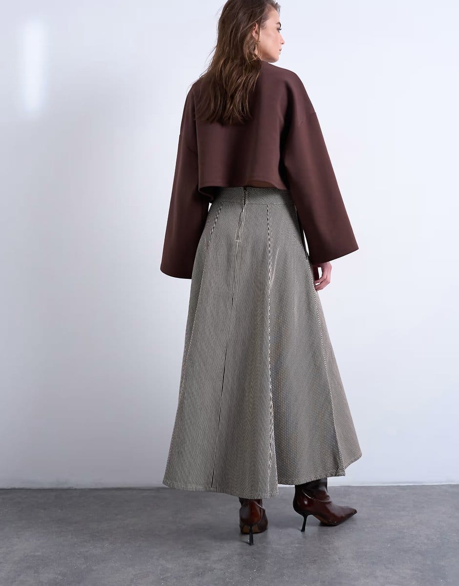 ASOS Topshop denim full circle maxi skirt in brown stripe - 4