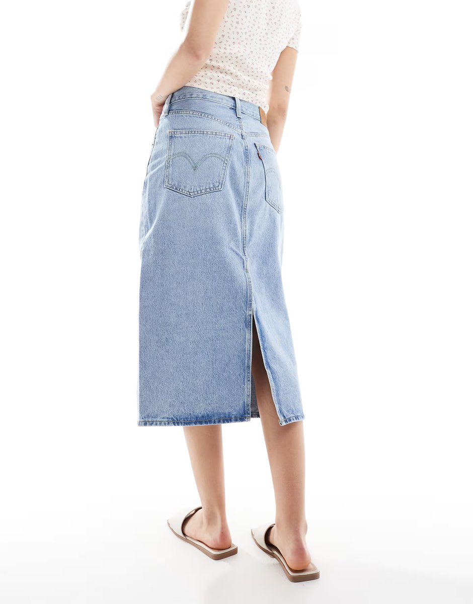 ASOS Levi's high rise midi skirt with back slit in light blue - 2