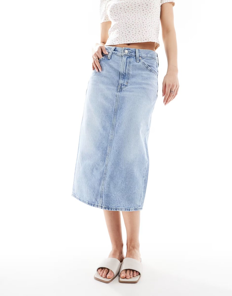 ASOS Levi's high rise midi skirt with back slit in light blue - 4