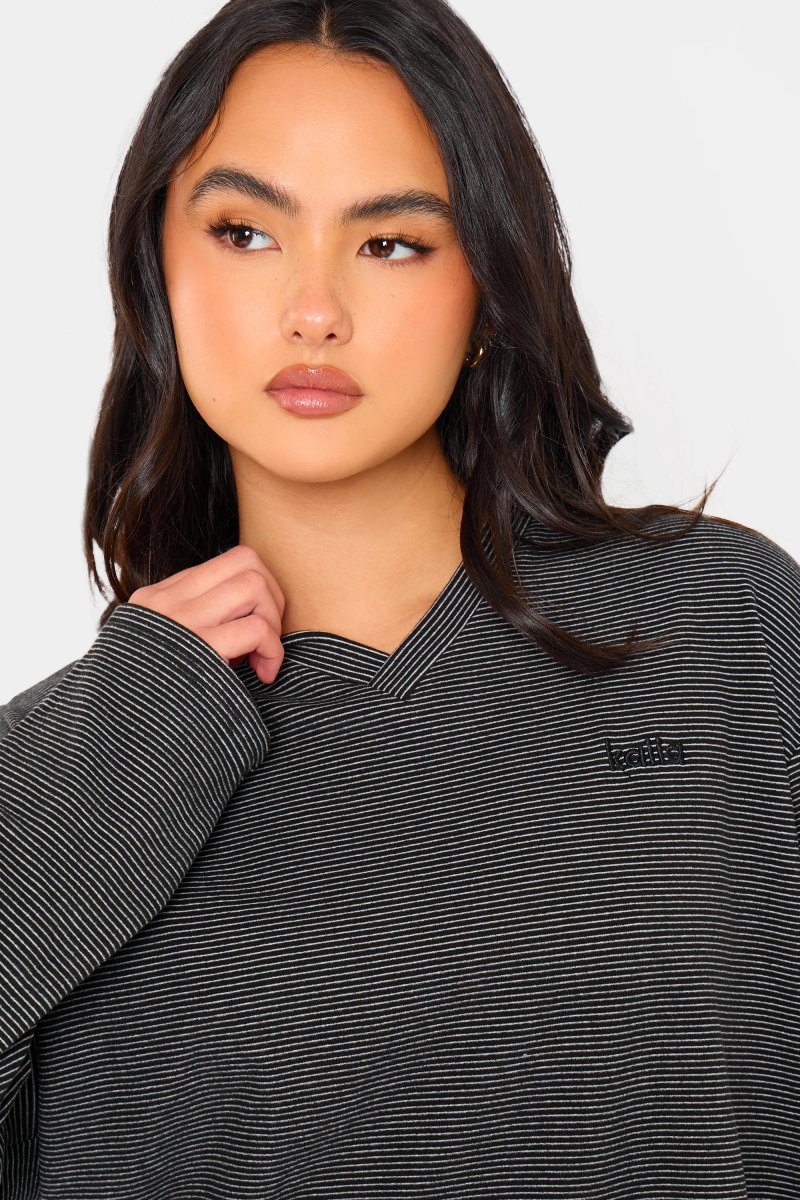Kaiia Kaiia Striped Fleece Oversized Top Black & Cream - 2