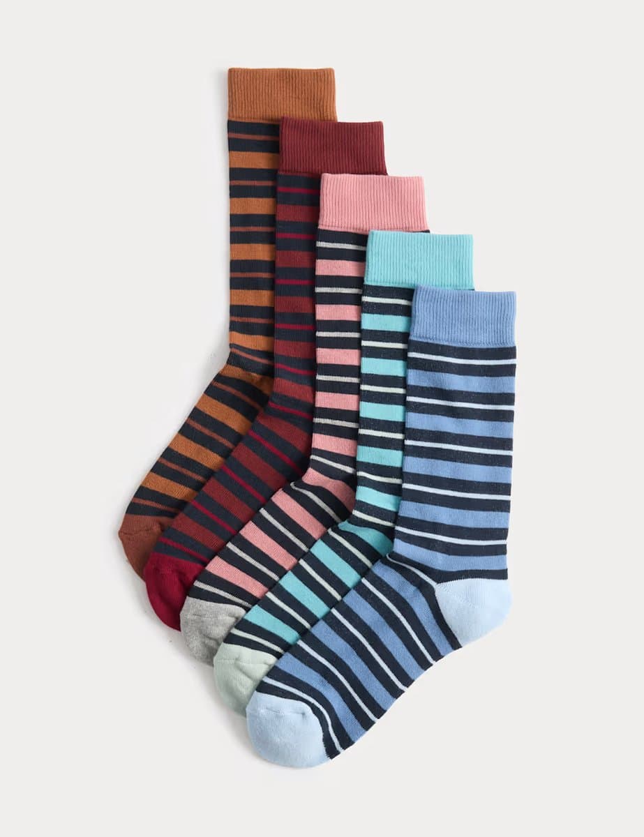 Marks & Spencer M&S 5 Pack Cool & Fresh Cotton Rich Cushioned Socks Multi