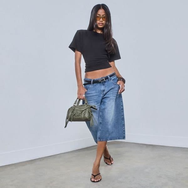 EGO EGO Low-Rise Wide Leg Denim Jorts in Blue
