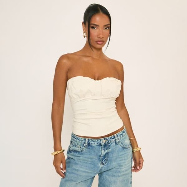 EGO Bandeau Ruched Cup Detail Top In Cream, Women's Size UK Large L