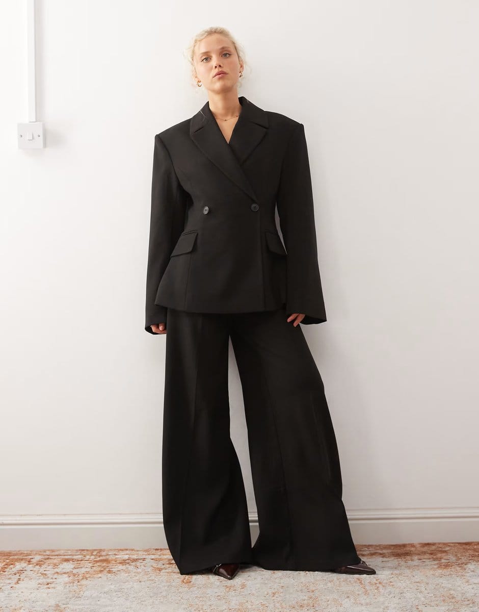ASOS Weekday premium co-ord flared tailored trousers and blazer in black - 1