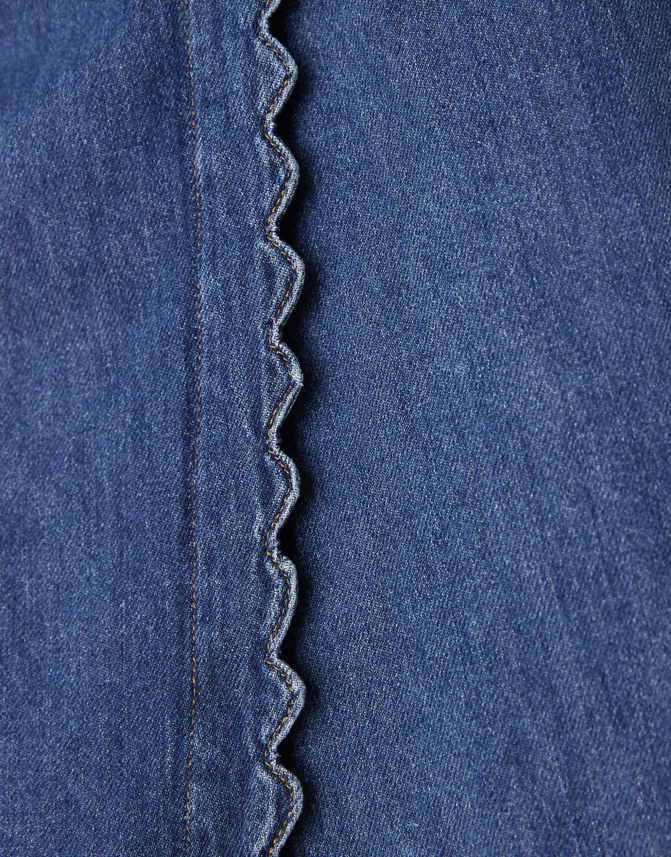 ASOS Nobody's Child scallop denim wrap mini skirt co-ord in mid wash - 4