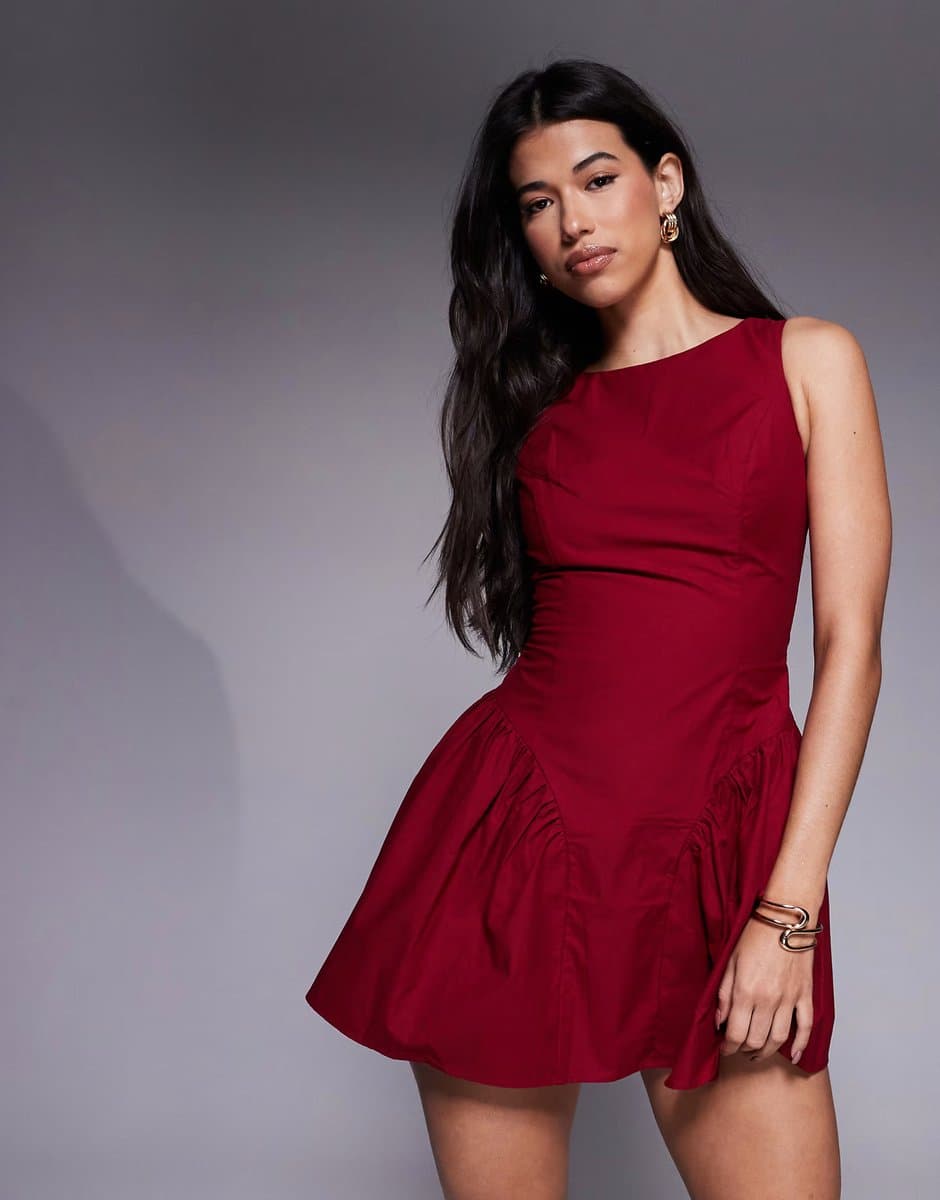 ASOS ASOS The Frolic Sleeveless Slash Neck Mini Dress in Burgundy