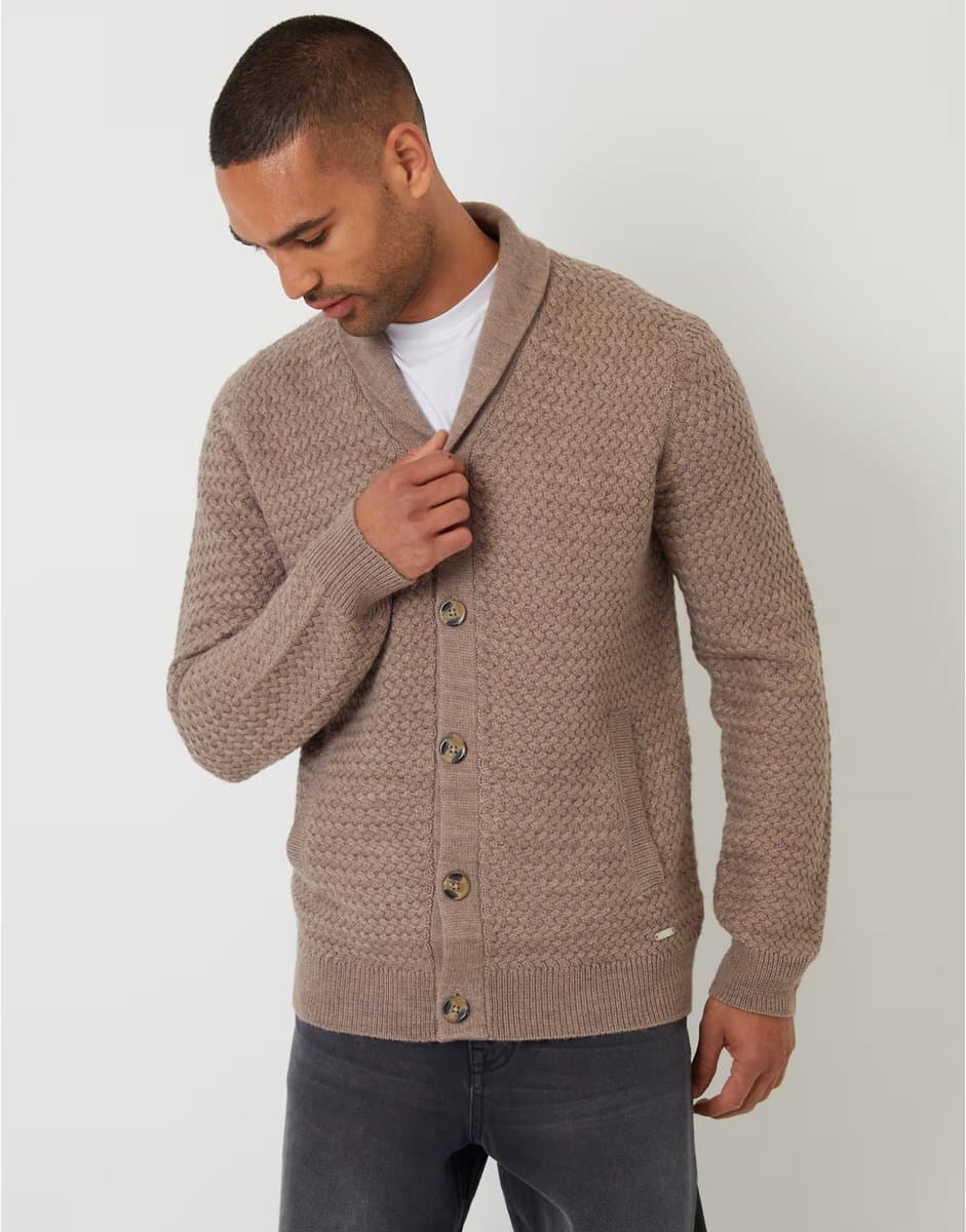 ASOS Threadbare Shawl collar knitted cardigan in taupe