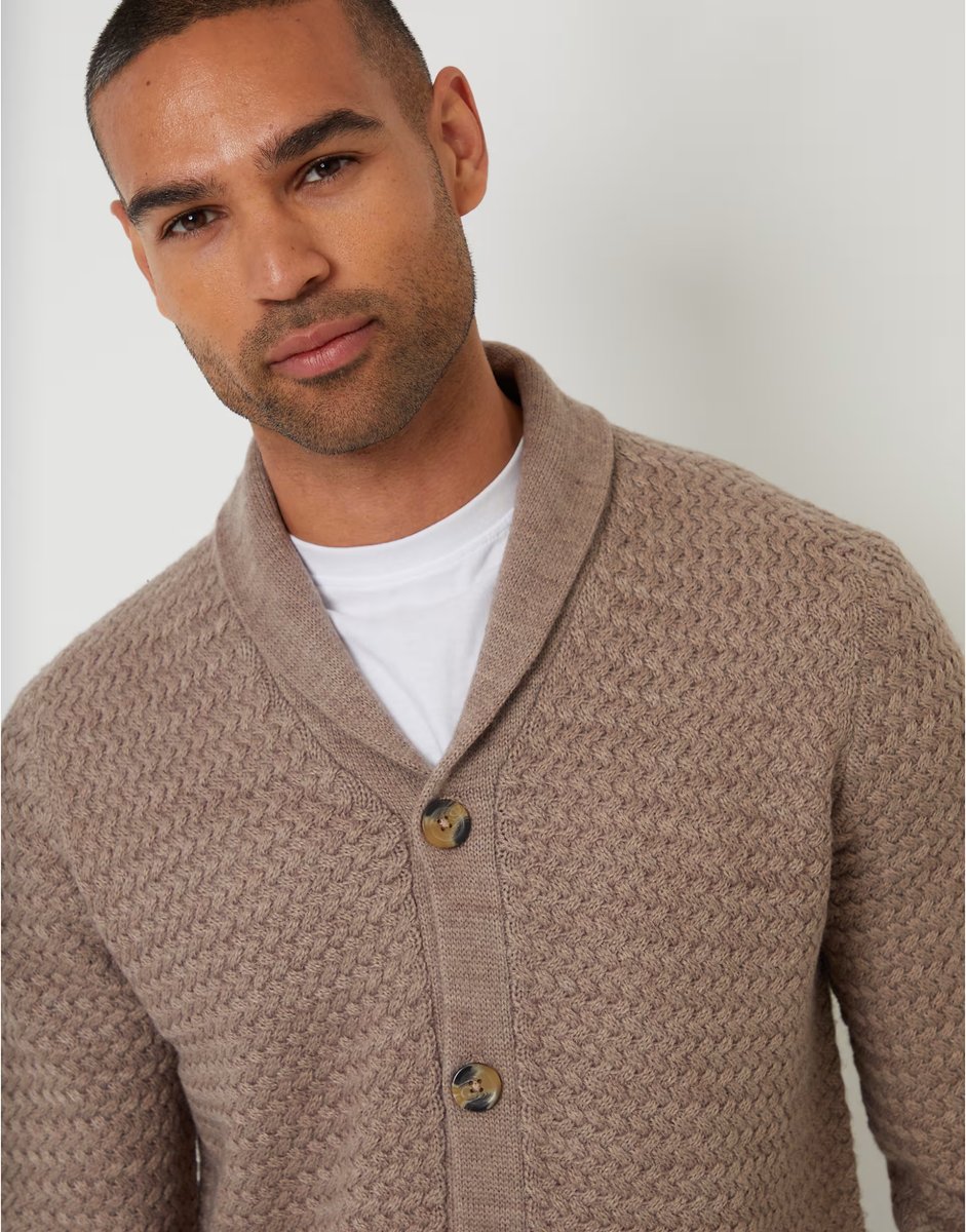 ASOS Threadbare Shawl collar knitted cardigan in taupe - 2
