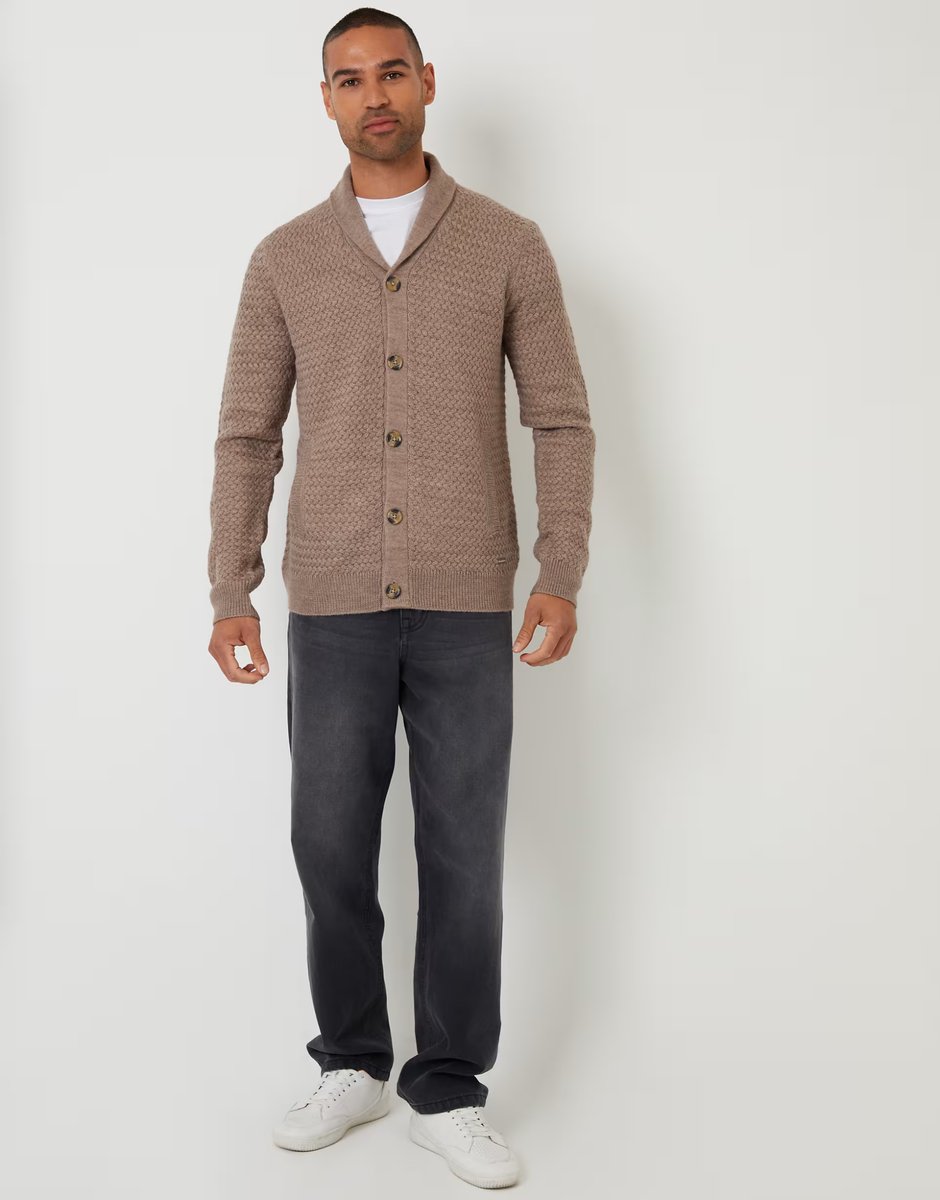 ASOS Threadbare Shawl collar knitted cardigan in taupe - 3