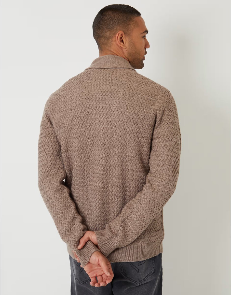 ASOS Threadbare Shawl collar knitted cardigan in taupe - 4