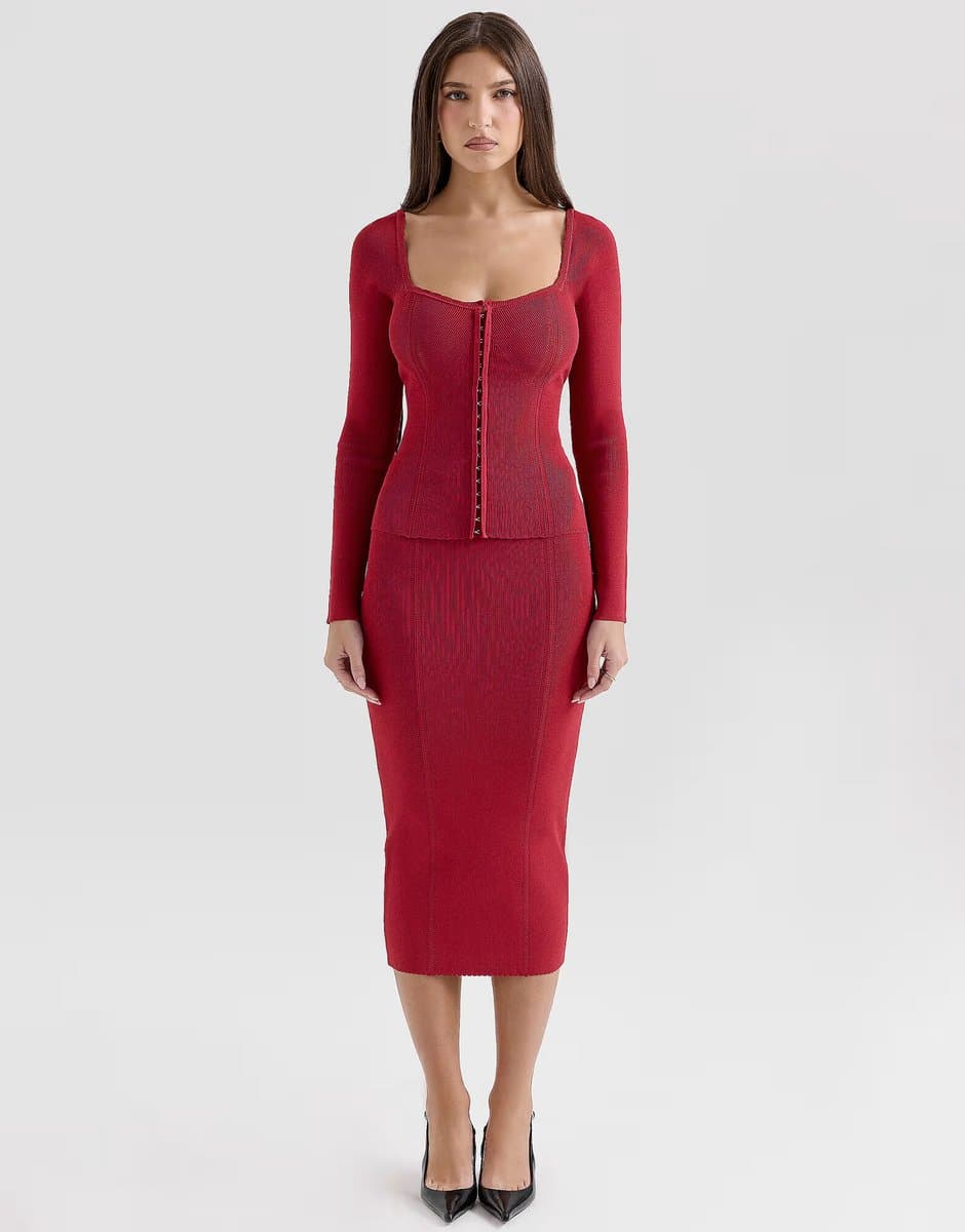 ASOS ASOS House of CB Red Knitted Midi Skirt