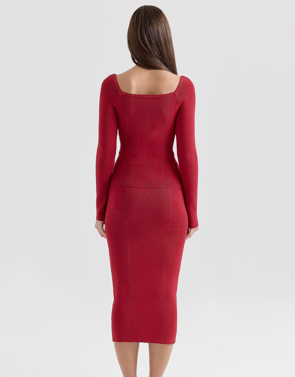 ASOS House of CB Eliane knitted midi skirt in red - 2