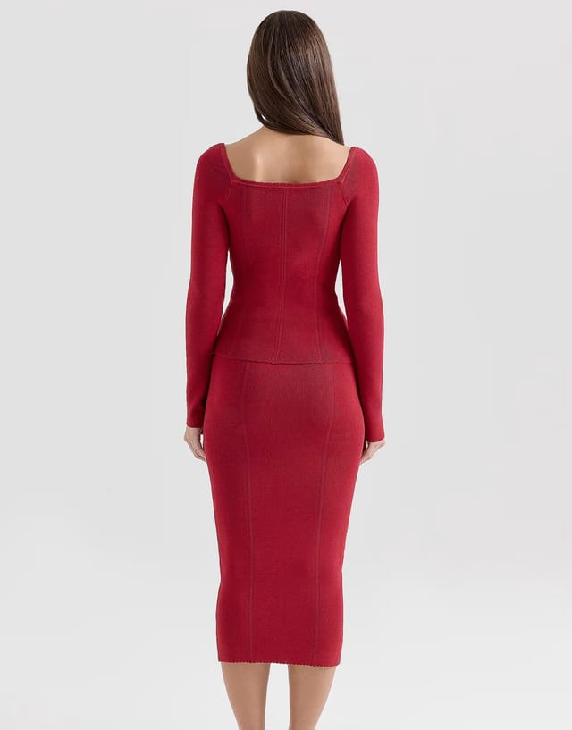 ASOS House of CB Eliane knitted midi skirt in red - 2