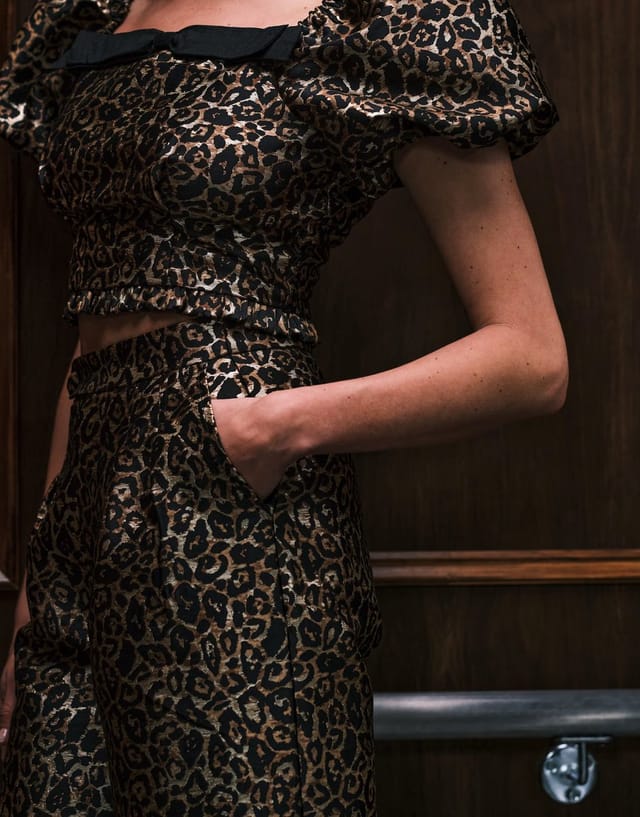 ASOS Sister Jane Cherie jacquard wide leg trouser co-ord in leopard print - 3