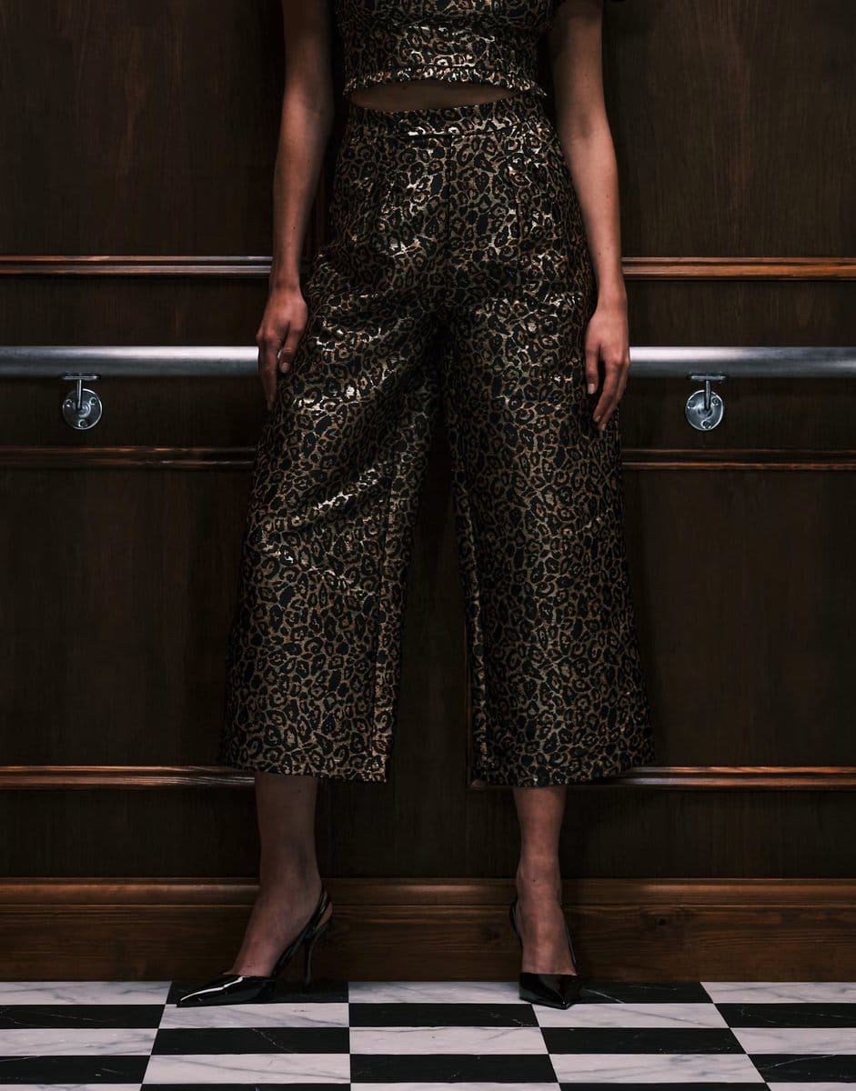 ASOS Sister Jane Cherie jacquard wide leg trouser co-ord in leopard print - 4