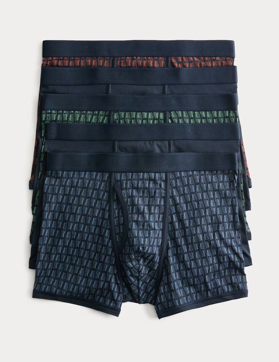 Marks & Spencer M&S 5 Pack Cotton Stretch Cool & Fresh™ Trunks Navy Mix