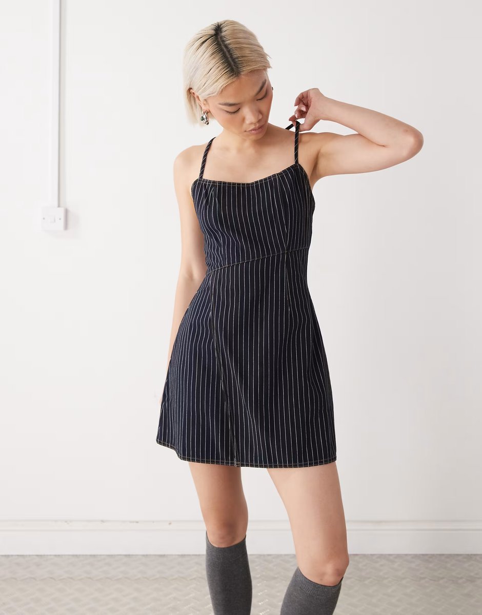 ASOS COLLUSION denim pinny dress co-ord in blue stripe - 4