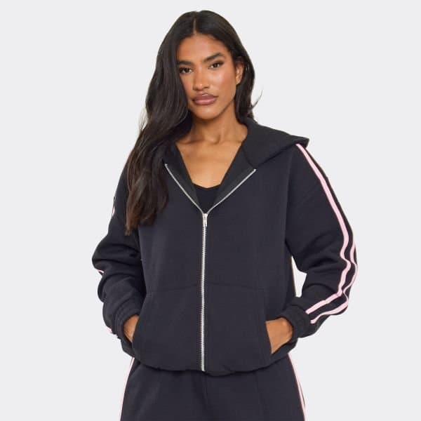 EGO Oversized Contrast Stripe Side Graphic Hoodie In Dark Navy, Women's Size UK 6