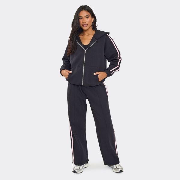 EGO Oversized Contrast Stripe Side Graphic Hoodie In Dark Navy, Women's Size UK 6 - 2