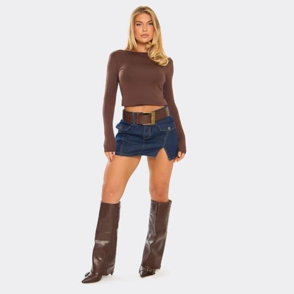 EGO Belted Pocket Detail Mini Skirt In Indigo Blue Denim, Women's Size UK 6