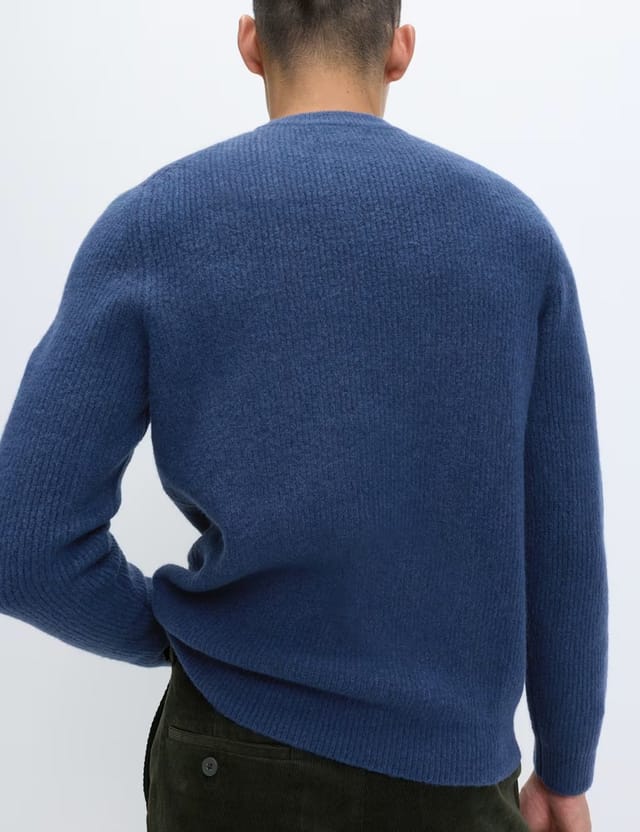 Marks & Spencer M&S Supersoft Ribbed Crew Neck Jumper with Wool Medium Indigo - 3