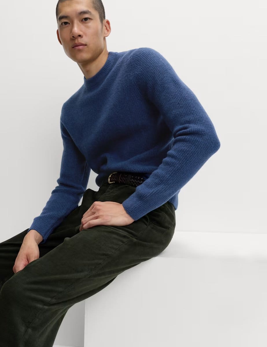 Marks & Spencer M&S Supersoft Ribbed Crew Neck Jumper with Wool Medium Indigo - 4