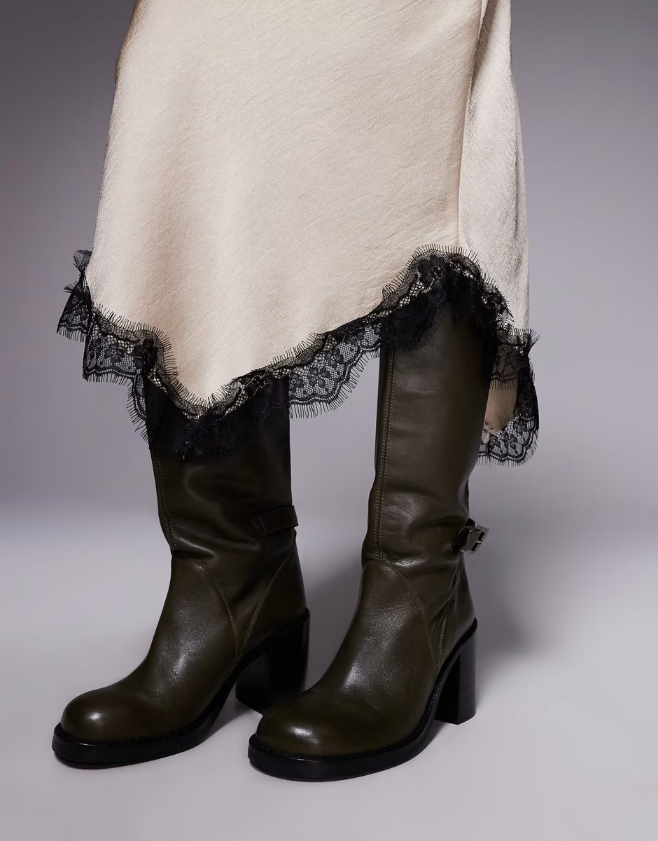 ASOS River Island satin skirt with lace detail in beige - 3