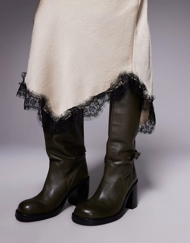 ASOS River Island satin skirt with lace detail in beige - 3