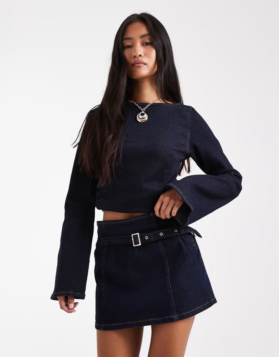 ASOS ASOS DESIGN denim micro mini skirt with skinny belt in indigo