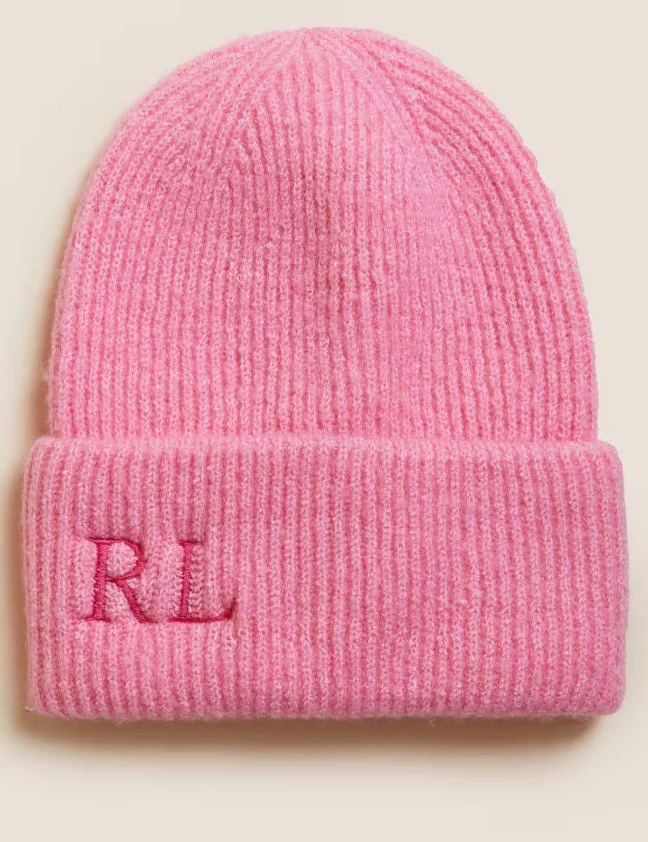 Marks & Spencer M&S Personalised Rib Beanie Hat Petal Pink