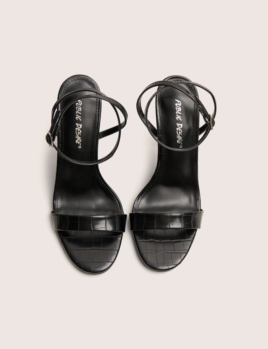 Public Desire Soho Black Croc Barely There Strappy Stiletto Heels - 4