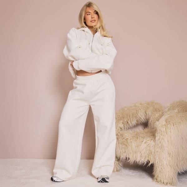 EGO EGO Cream Low Rise Seam Detail Wide Leg Joggers