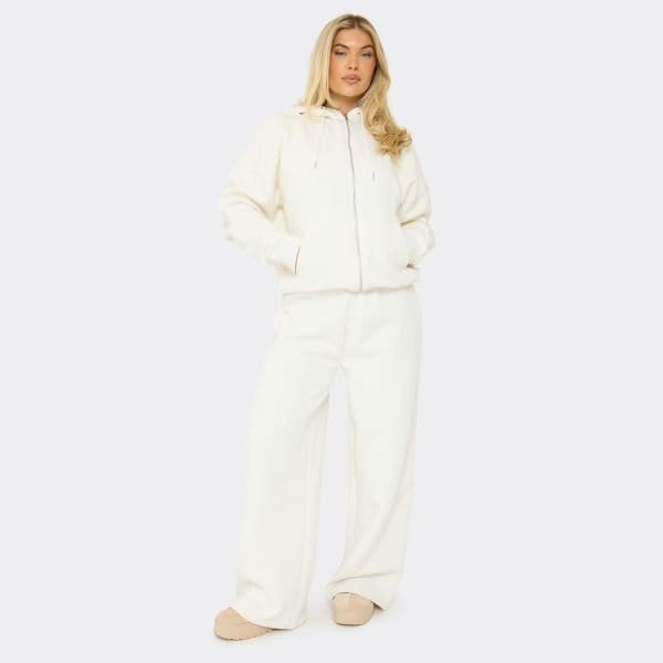 EGO Low Rise Seam Detail Wide Leg Joggers In Cream, Women's Size UK 6 - 2