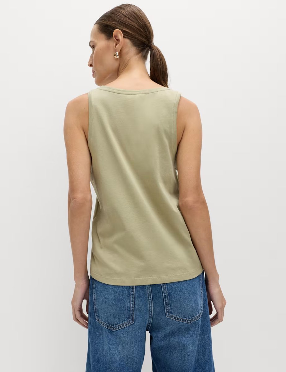 Marks & Spencer M&S Pure Cotton Scoop Neck Top Light Khaki - 3