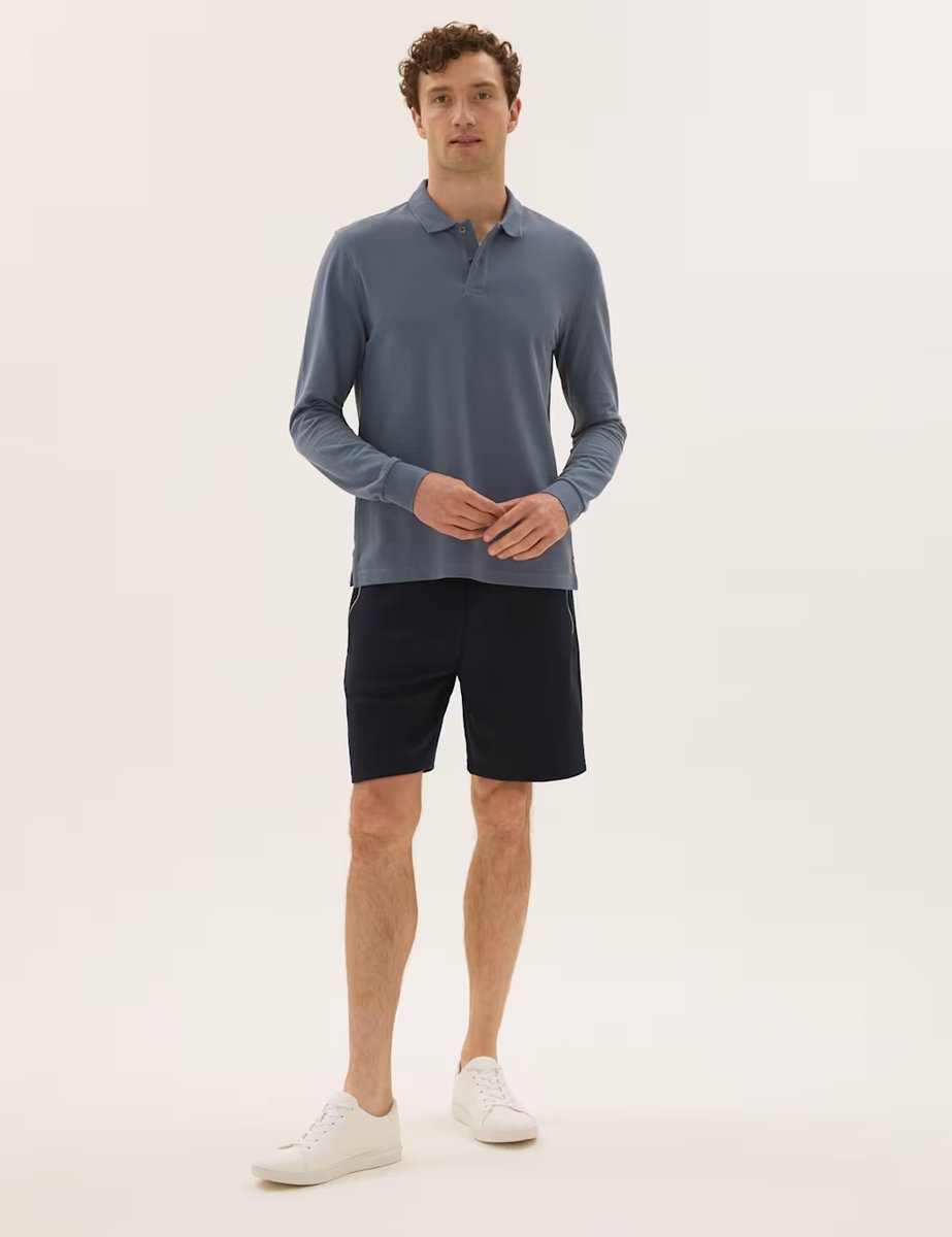 Marks & Spencer M&S Pure Cotton Long Sleeve Polo Shirt Petrol Green - 2