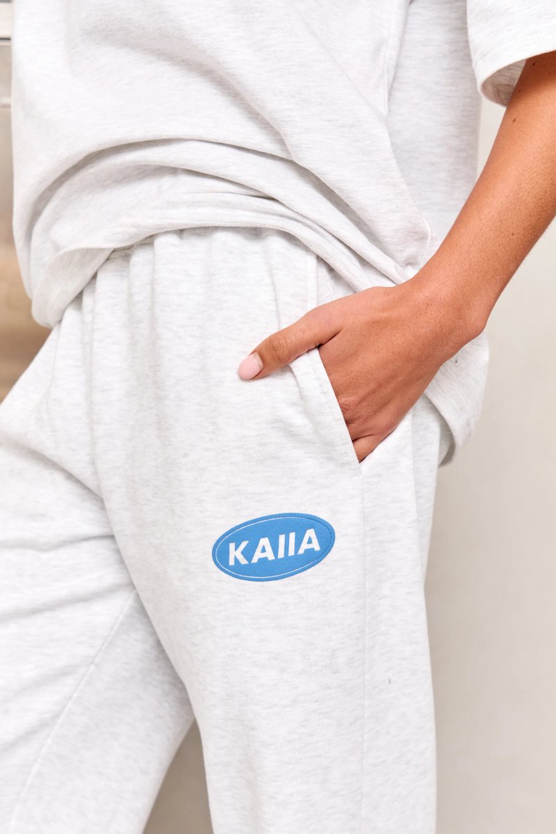 Kaiia Kaiia Athleisure Mid Rise Straight Leg Joggers Light Grey Marl & Vibrant Blue - 4