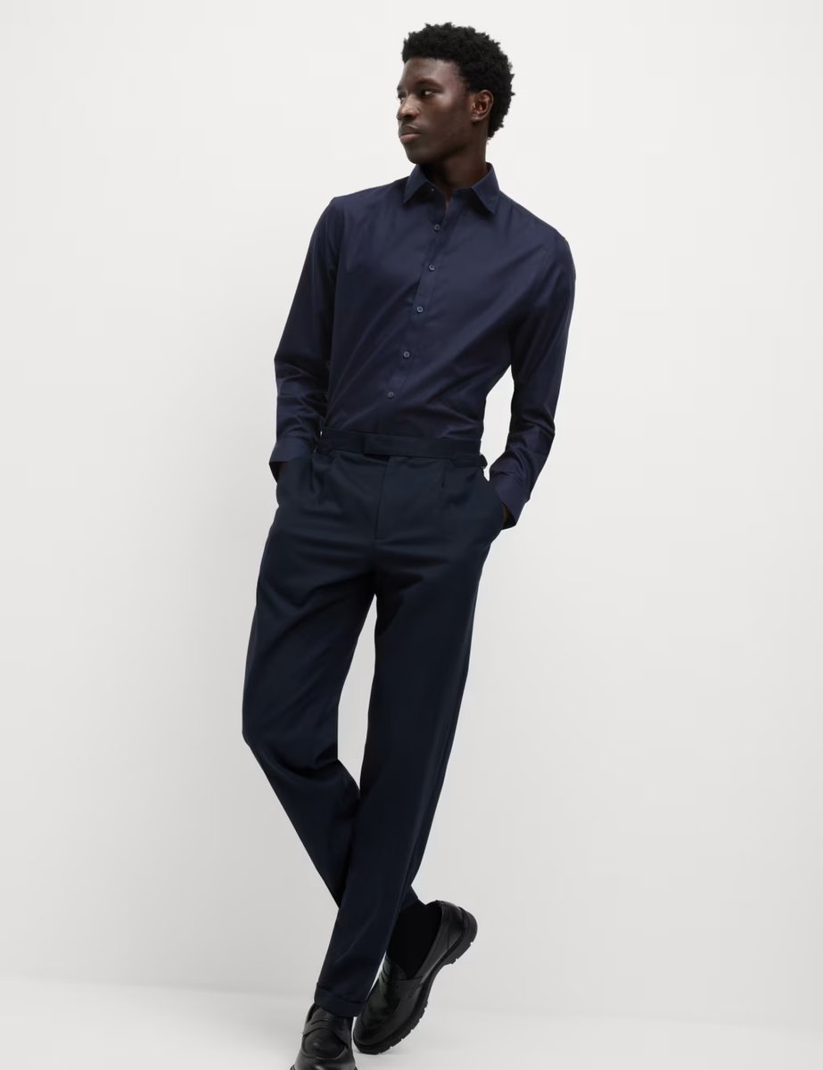 Marks & Spencer M&S Regular Fit Ultimate Non Iron Cotton Shirt Dark Navy - 3