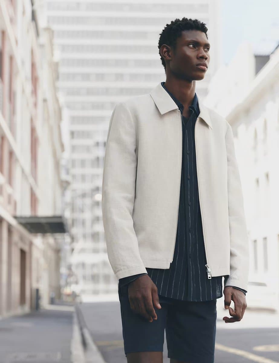 Marks & Spencer M&S Lightweight Linen Blend Harrington Jacket in Neutral