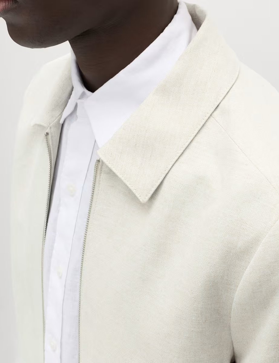 Marks & Spencer M&S Lightweight Linen Blend Harrington Jacket Neutral - 2