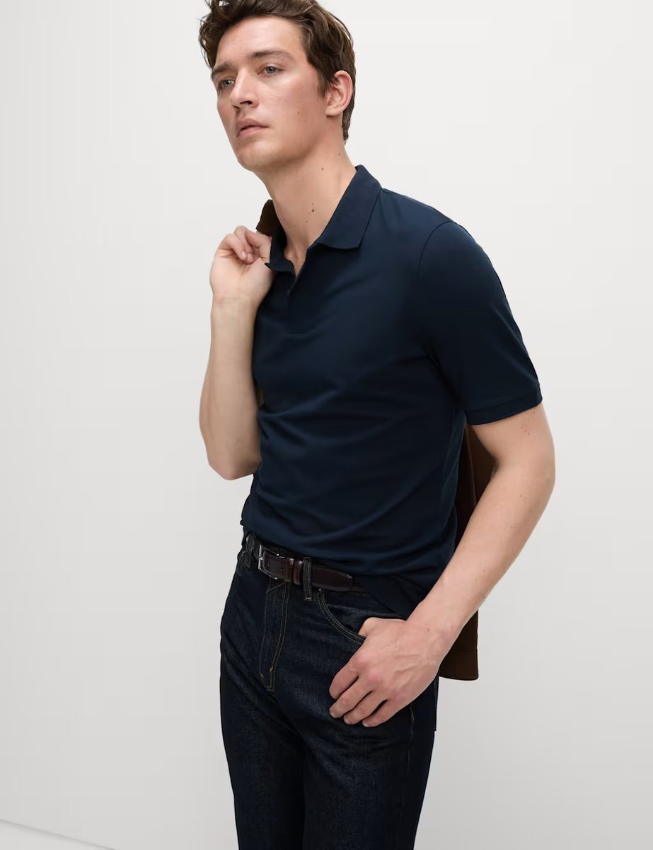 Marks & Spencer M&S Slim Fit Cotton Rich Pique Polo Shirt Dark Navy - 2