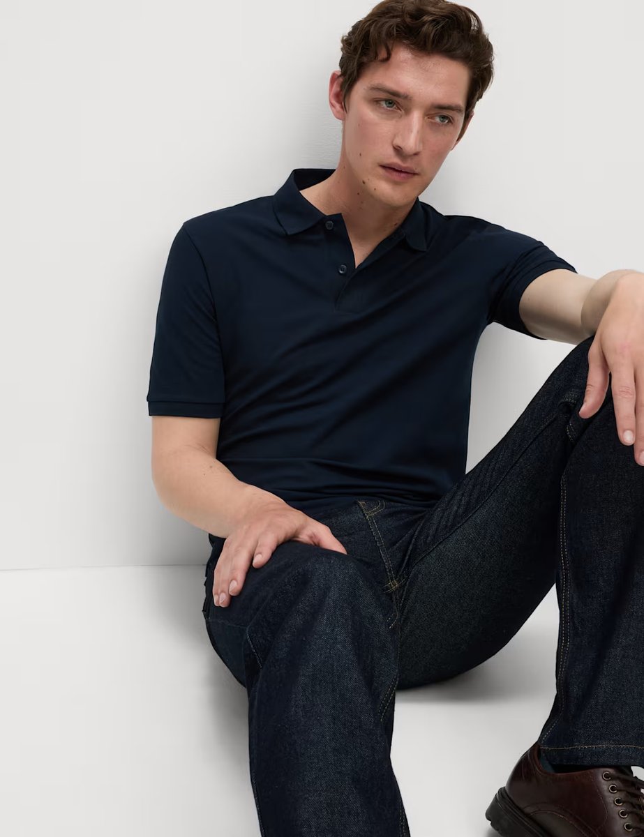 Marks & Spencer M&S Slim Fit Cotton Rich Pique Polo Shirt Dark Navy - 4